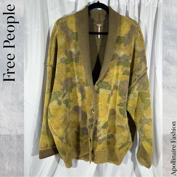 FREE PEOPLE CHAMOMILE CARDI SWEATER IN ARMY GREEN COMBO SIZE XL NWOT - Picture 6 of 8